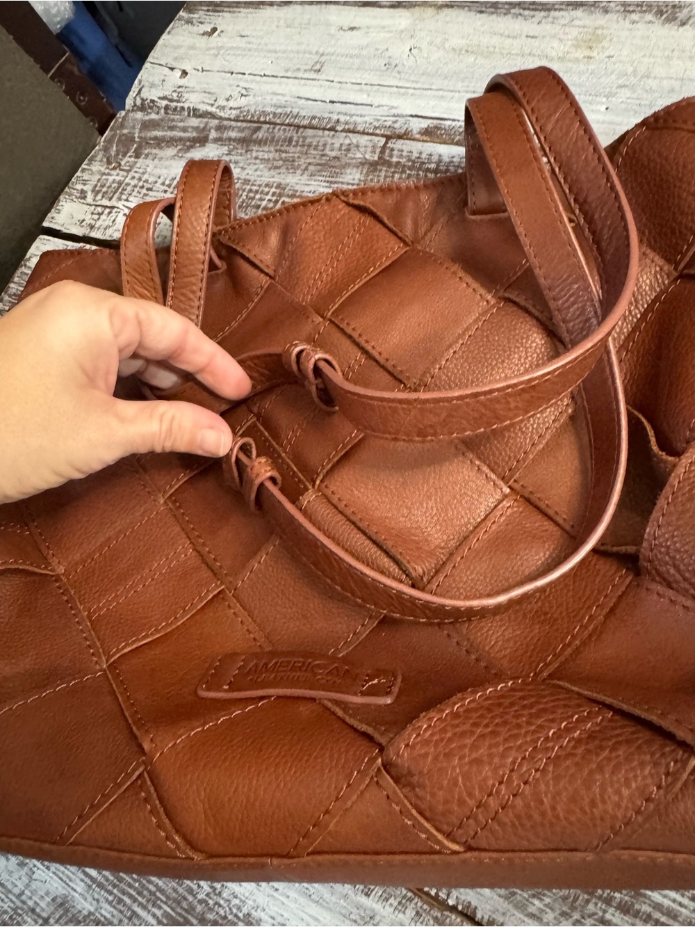 Woven Leather Shoulder Tote in Brown - Picture 10 of 10